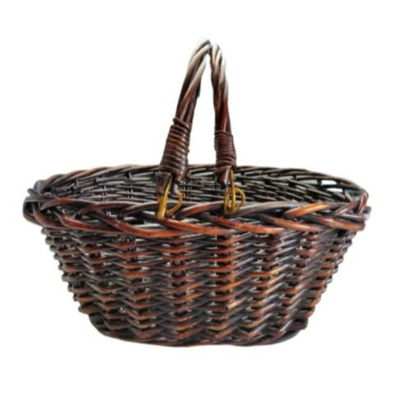 Vintage Swing Handle Woven Basket Dark Brown Deep‎ Boho Picnic Storage Large - Picture 1 of 10